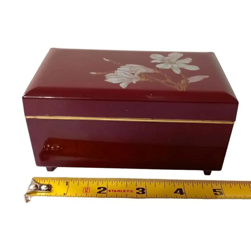 Otagiri Lacquerware Jewelry Box Magnolia Japan Musical Mirror Felt VIDEO Vtg 80s